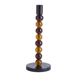Handgjord Ljusstake i glas och järn, 23cm, Brun/Svart