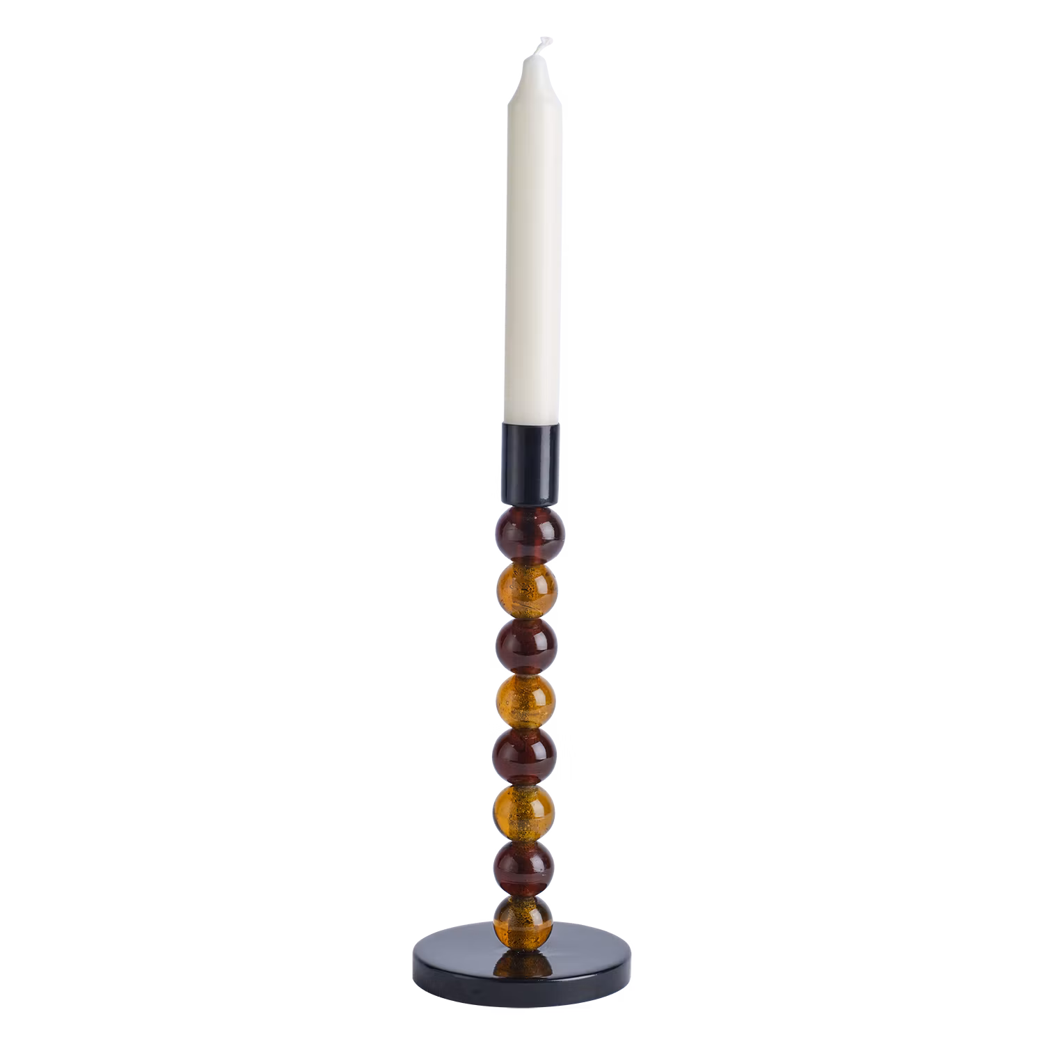 Handgjord Ljusstake i glas och järn, 23cm, Brun/Svart