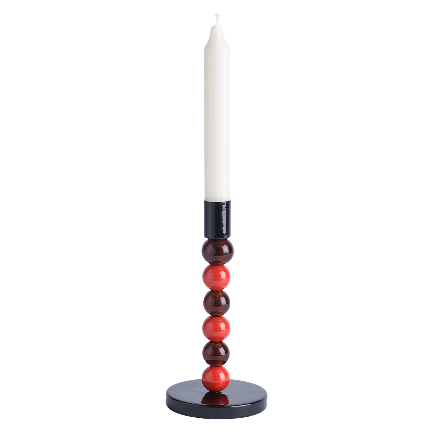 Handgjord Ljusstake i glas och järn, 18,5cm, Brun/Röd