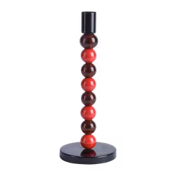 Handgjord Ljusstake i glas och järn, 23cm, Brun/Röd
