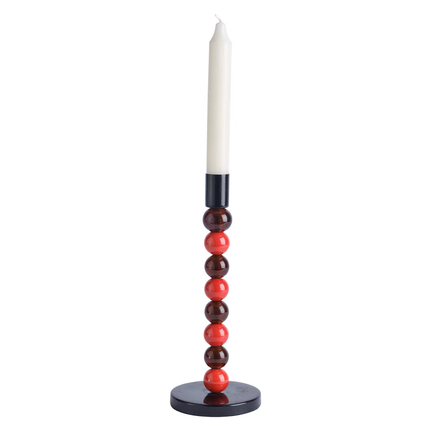 Handgjord Ljusstake i glas och järn, 23cm, Brun/Röd