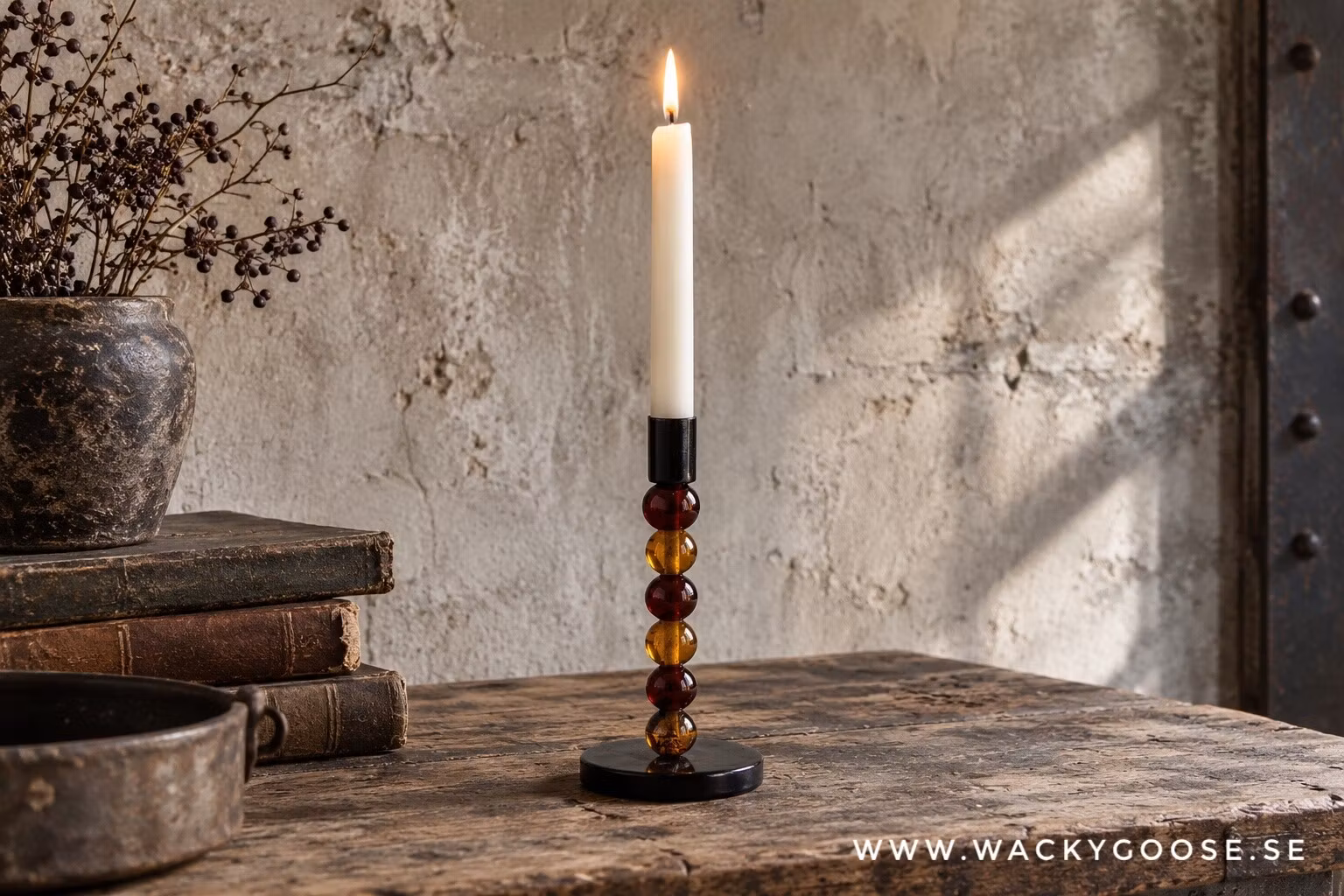 Handgjord Ljusstake i glas och järn, 18,5cm, Brun/Svart