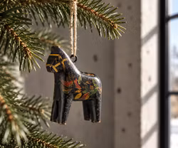 Julgransdekoration, Dalahäst, Svart, 4-pack