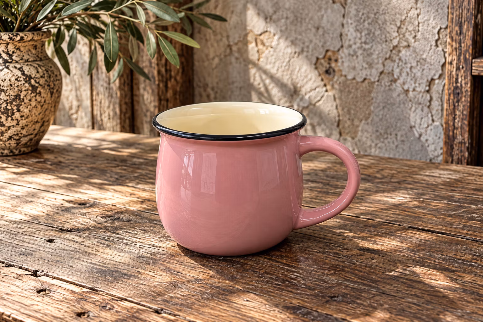 Mugg, Emailjstil fast i porslin, Rosa