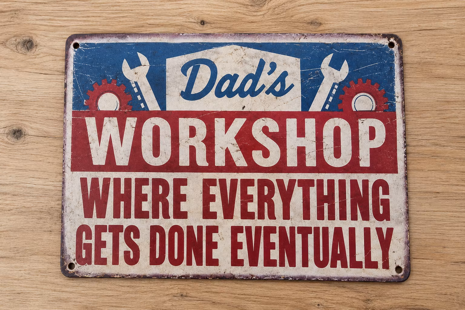 Träskylt i retro-stil, Dad's workshop