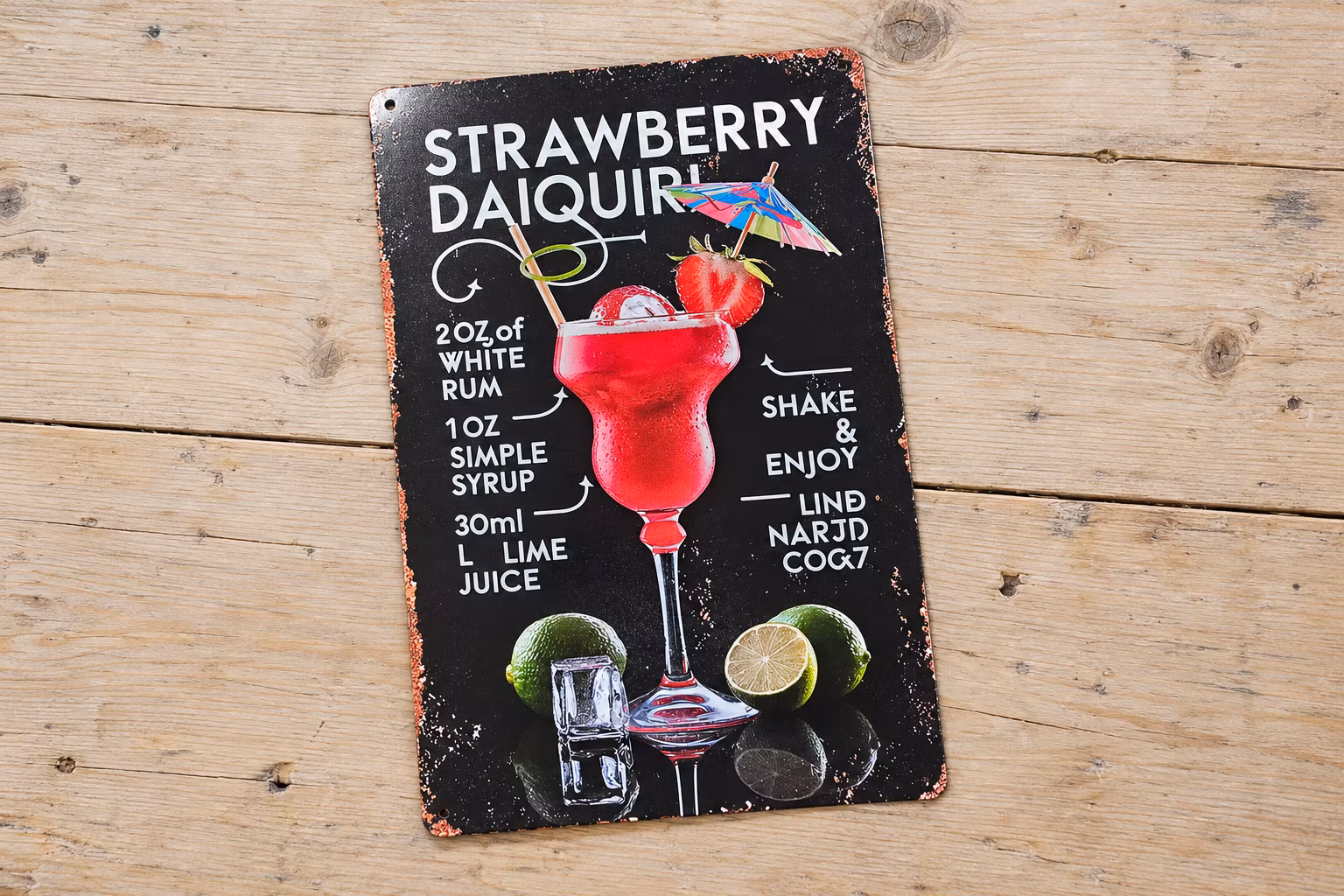 Plåtskylt i retro-stil, Strawberry Daquiry