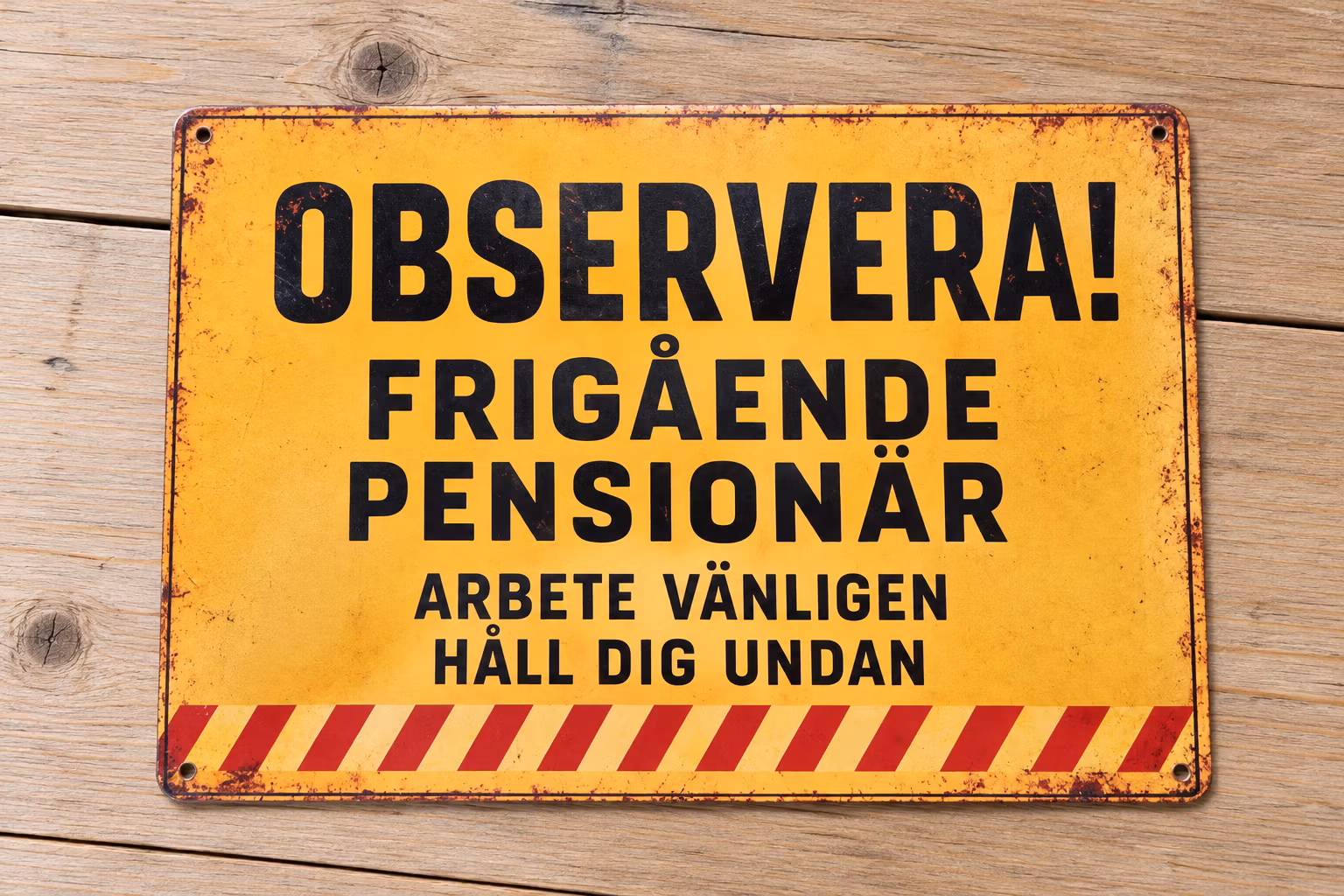 Plåtskylt i retro-stil, Frigående pensionär