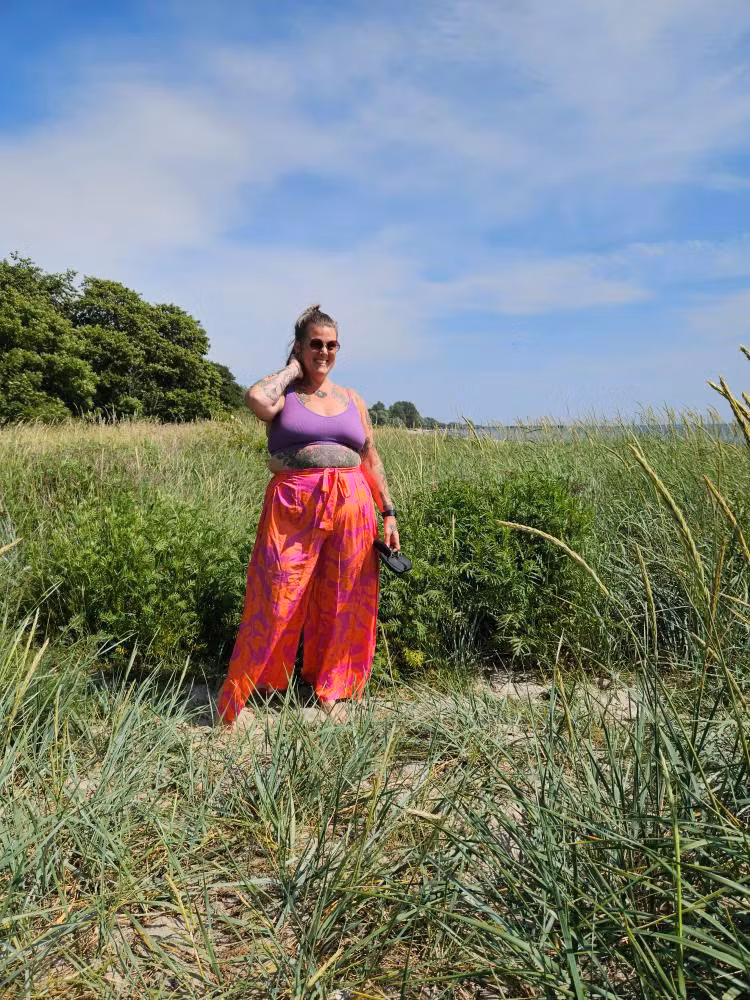 Funky leaf blue/purple Wrap pants