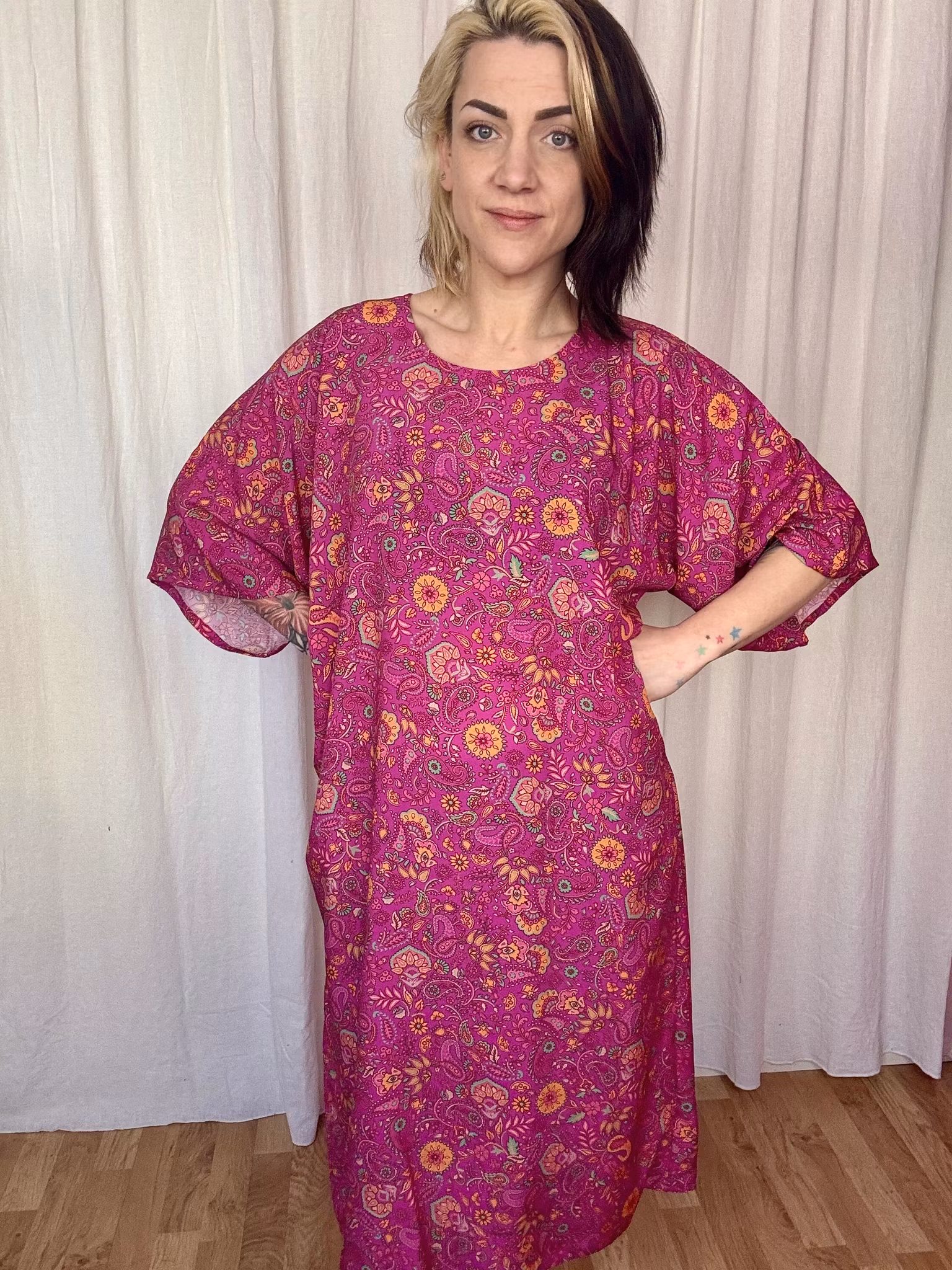 Funky leaf blue/purple Kimono Dress Viskos