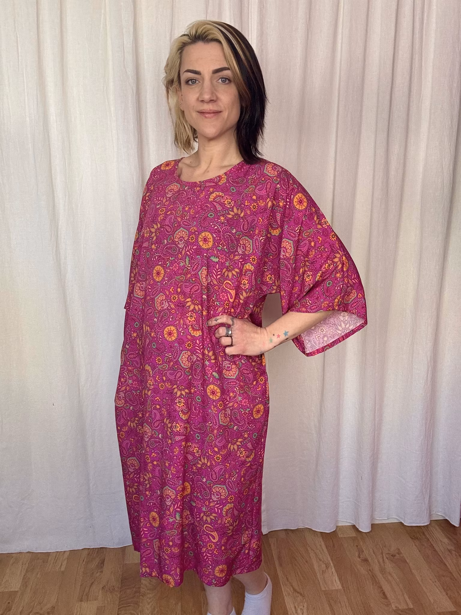 Funky leaf blue/purple Kimono Dress Viskos