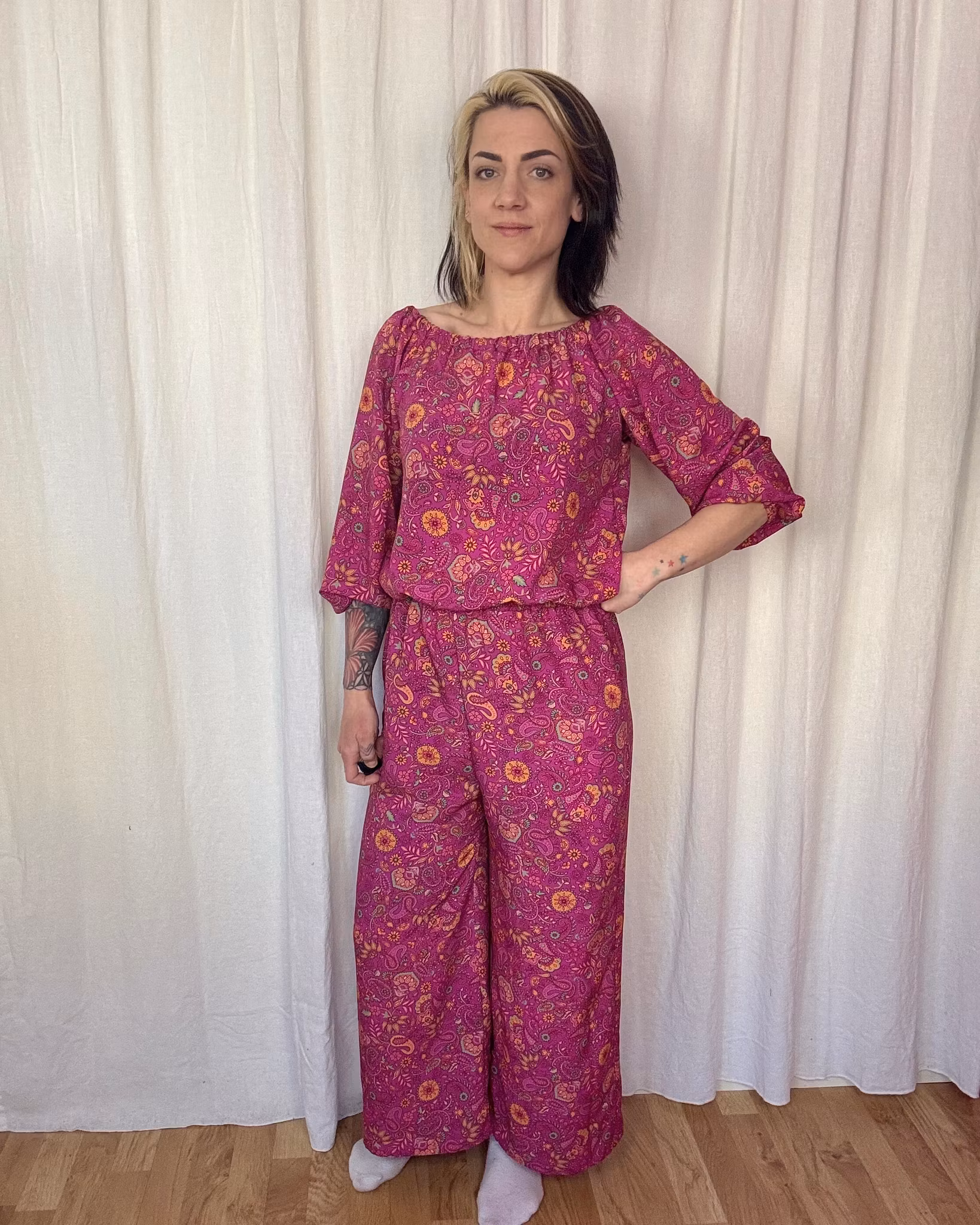 Funky leaf blue/purple All in one suit Viskos