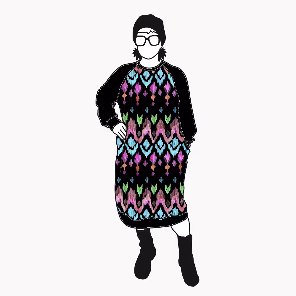 Ikat Sweatshirt dress Long