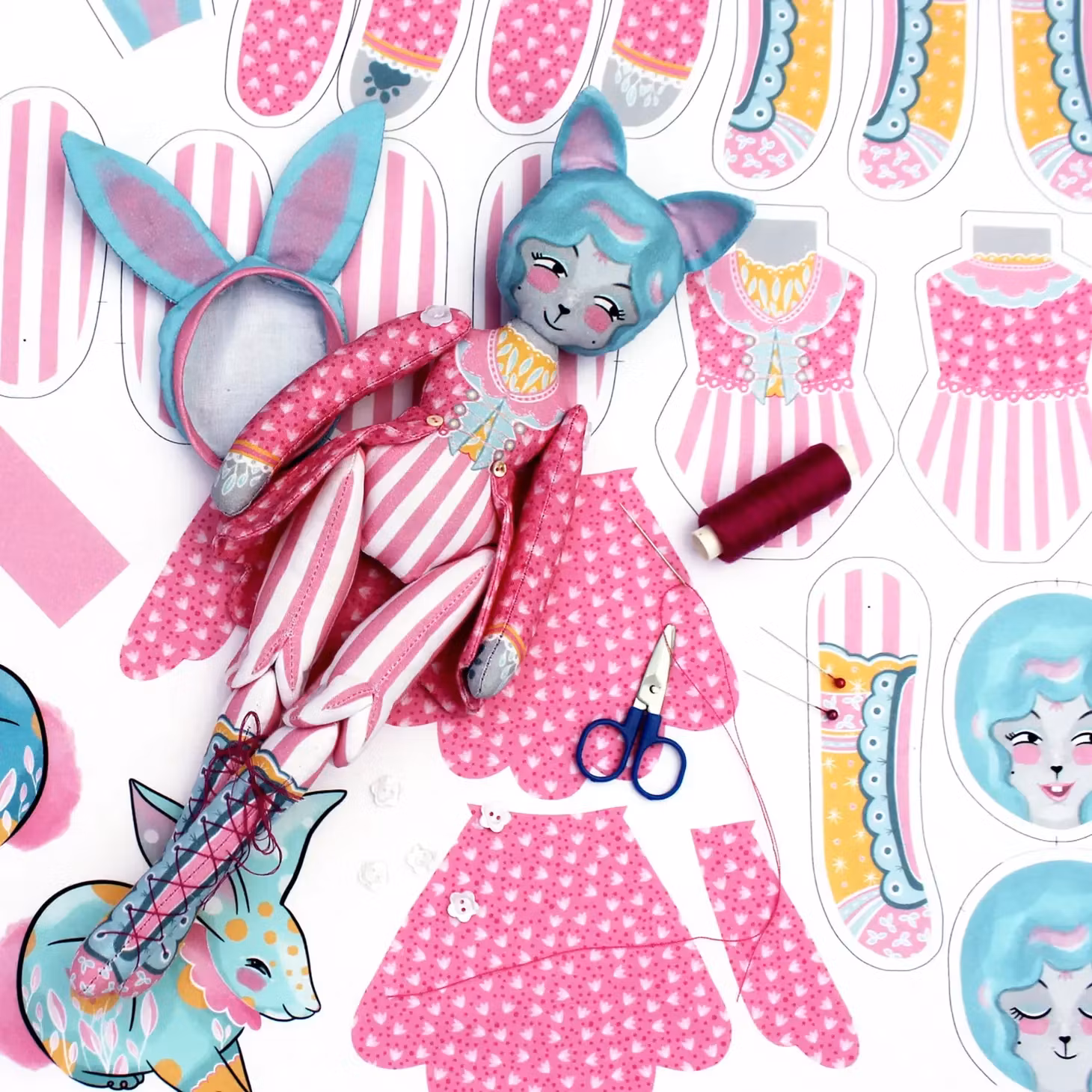Diy Dolly Kit - Mewky the Circus Ringmaster Cat Bunny Doll