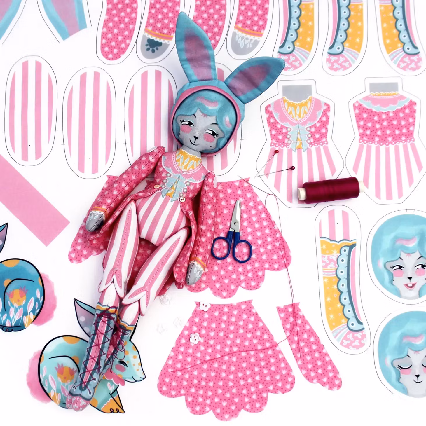 Diy Dolly Kit - Mewky the Circus Ringmaster Cat Bunny Doll