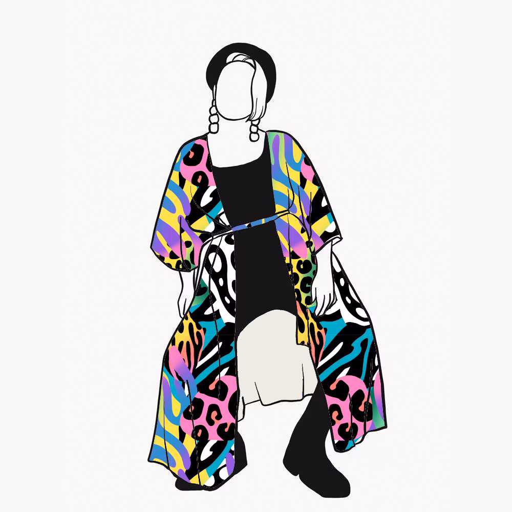 Crazy Print Kaftan med knytband