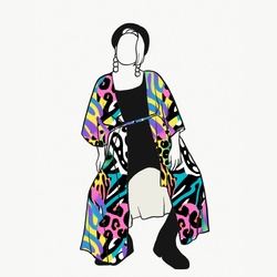 Crazy Print Kaftan med knytband