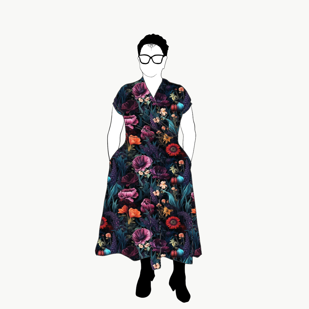 Moody Floral Omlotten klänning
