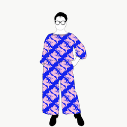 Panter blue/pink All in one suit