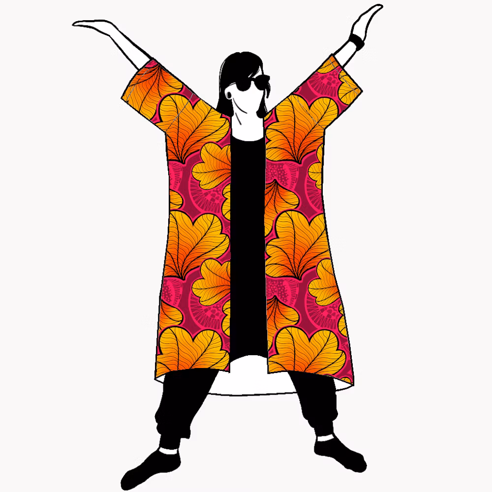 Funky Leaf Orange/Pink Jersey kimono