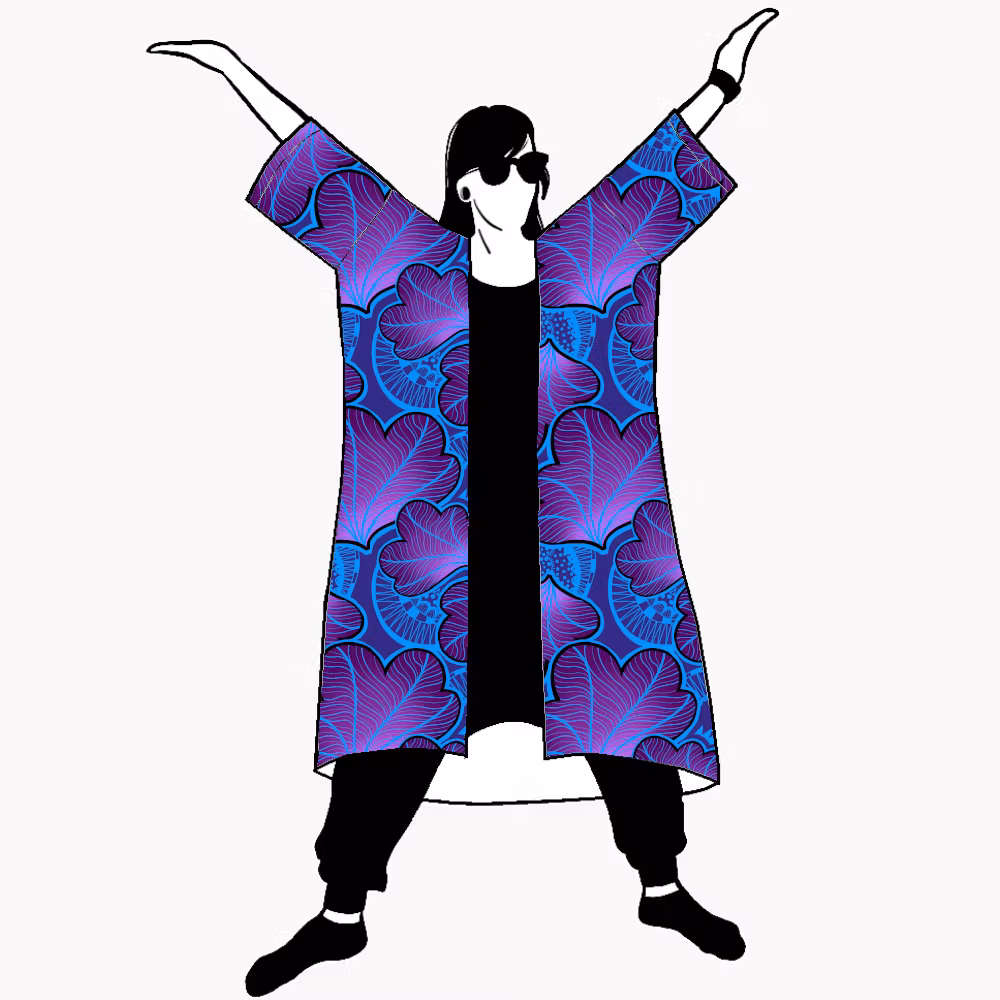 Funky Leaf Blue/Purple Jersey kimono