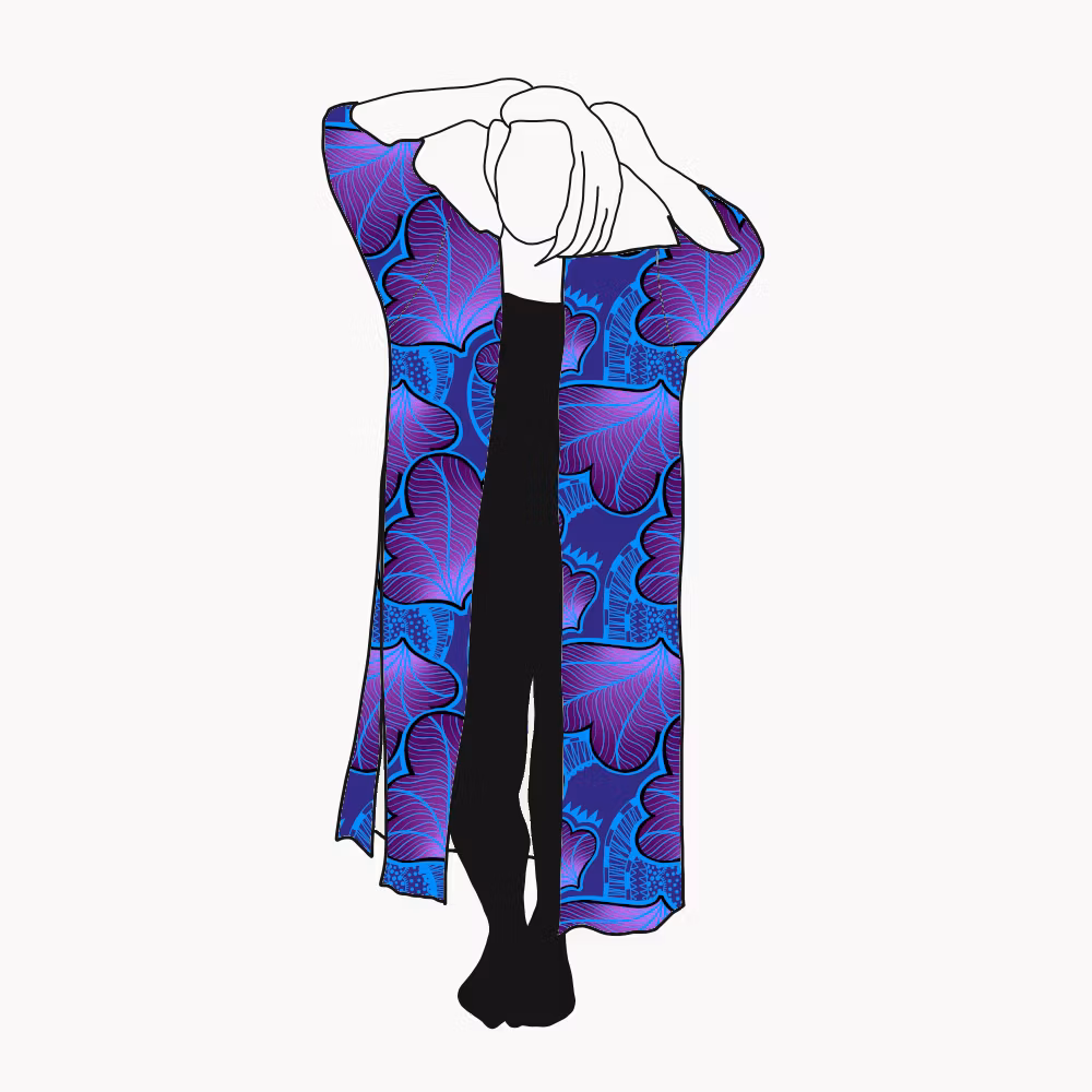 Funky leaf blue/purple Kaftan med slitsar