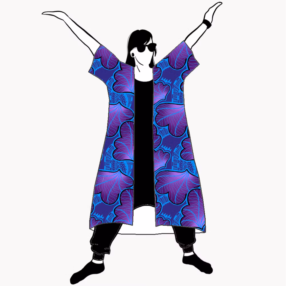 Funky leaf blue/purple Kimono/Kaftan