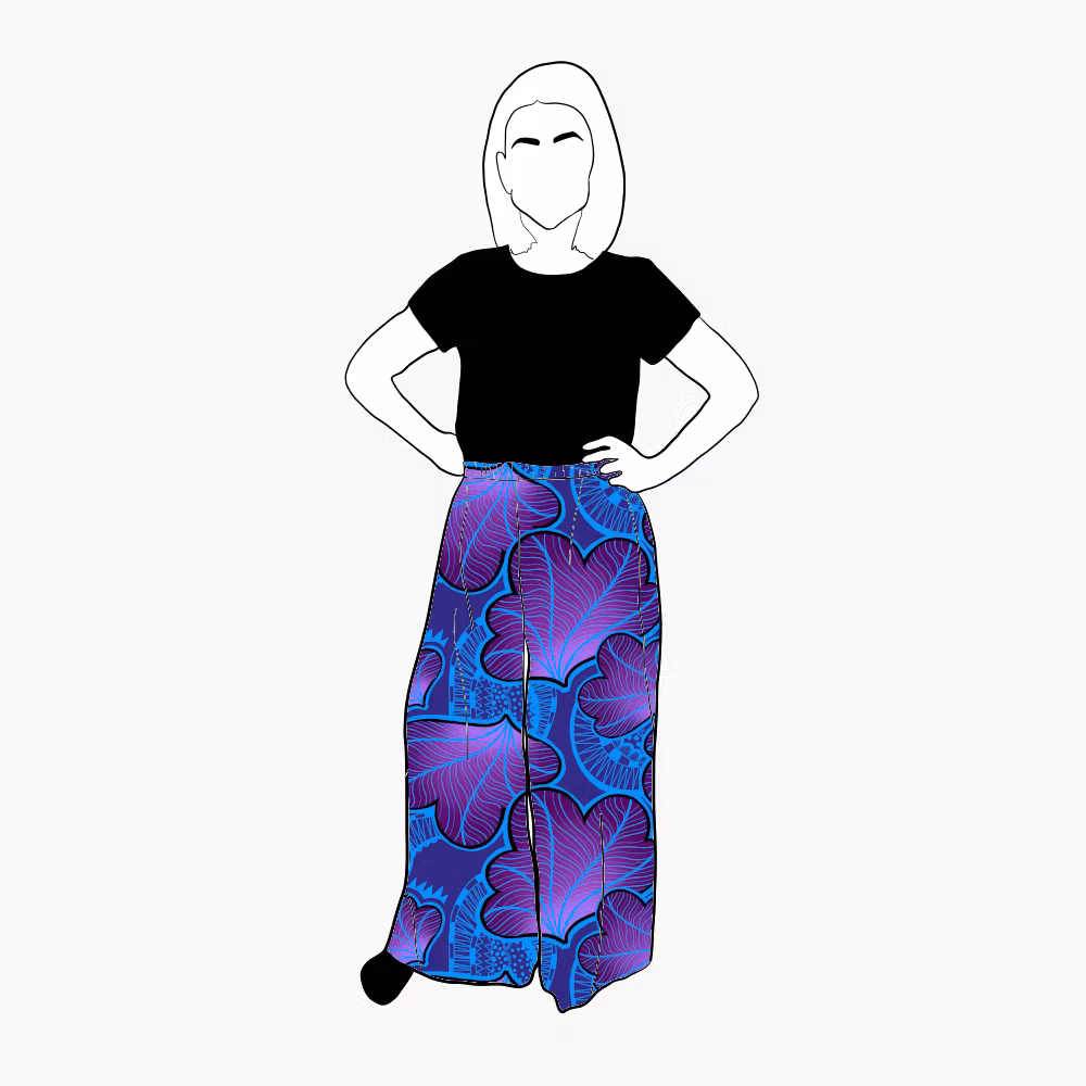 Funky leaf blue/purple Viskosbyxa