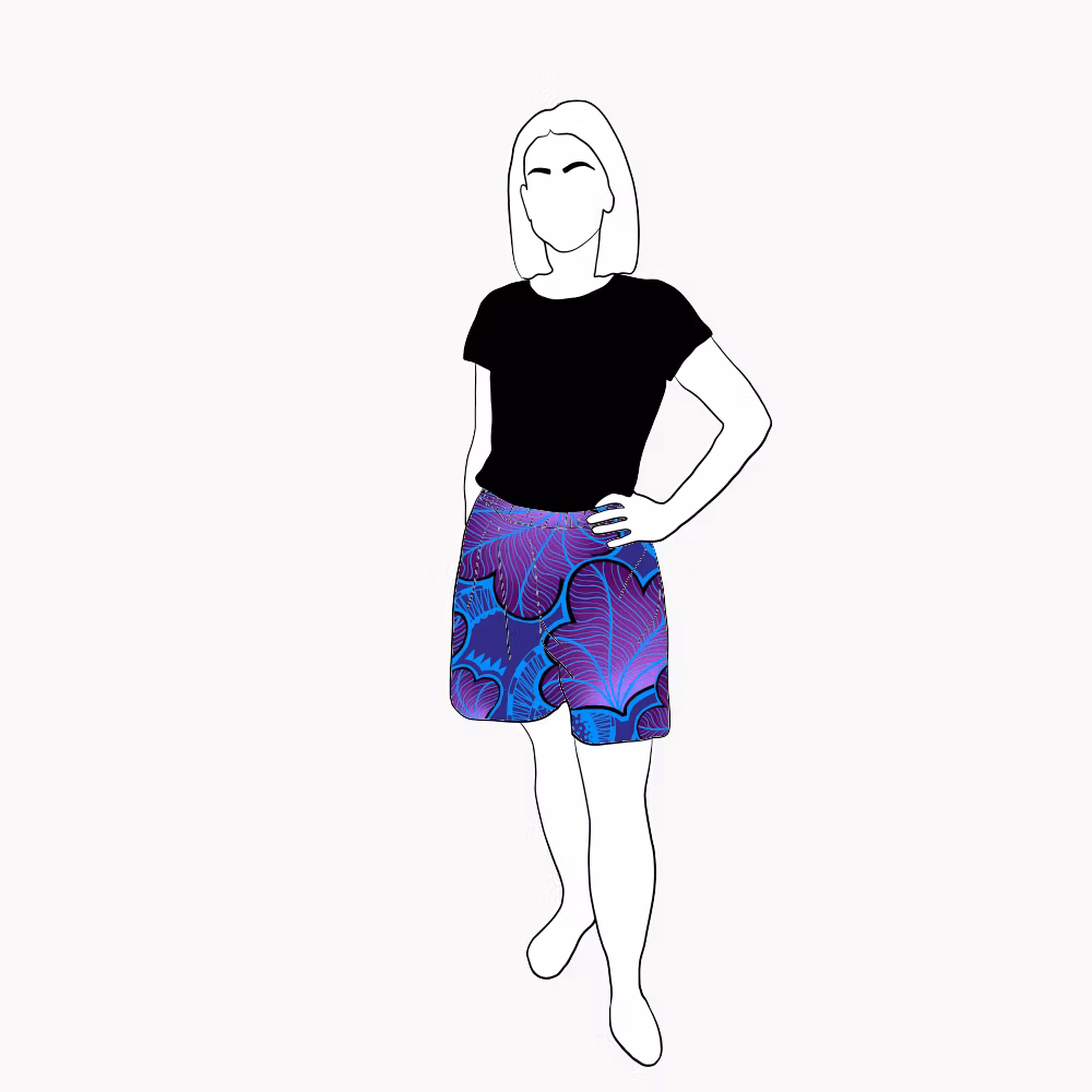 Funky leaf blue/purple Viskos-shorts