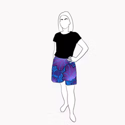 Funky leaf blue/purple Viskos-shorts