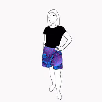 Funky leaf blue/purple Viskos-shorts