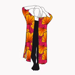 Funky leaf pink/orange Kaftan med slitsar