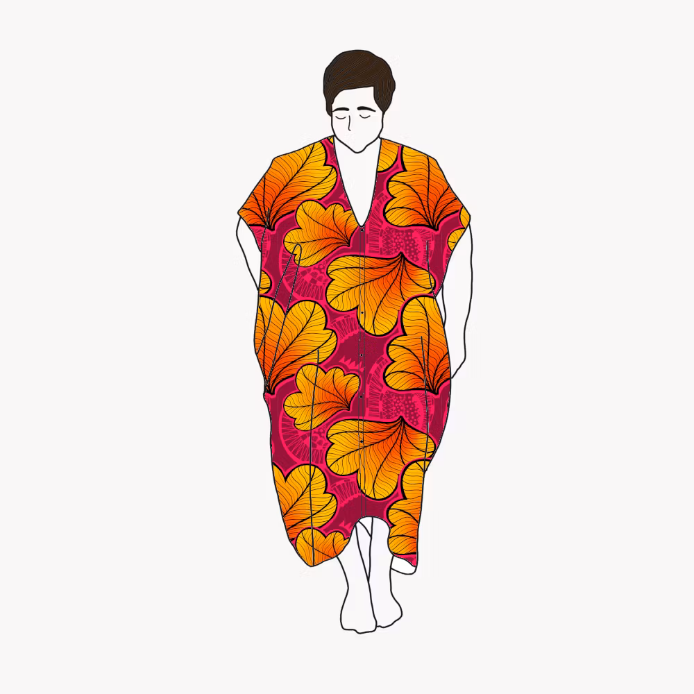 Funky leaf pink/orange Nya kaftan dress