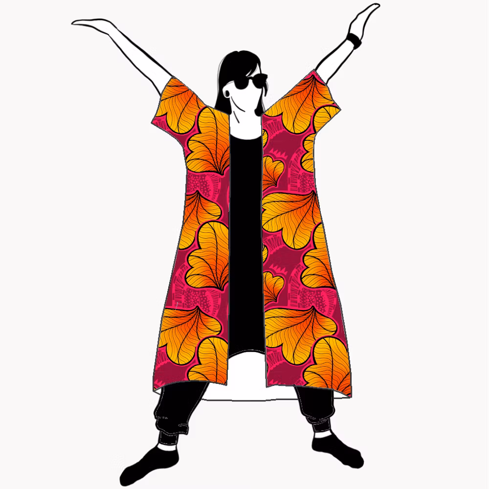Funky leaf pink/orange Kimono/Kaftan