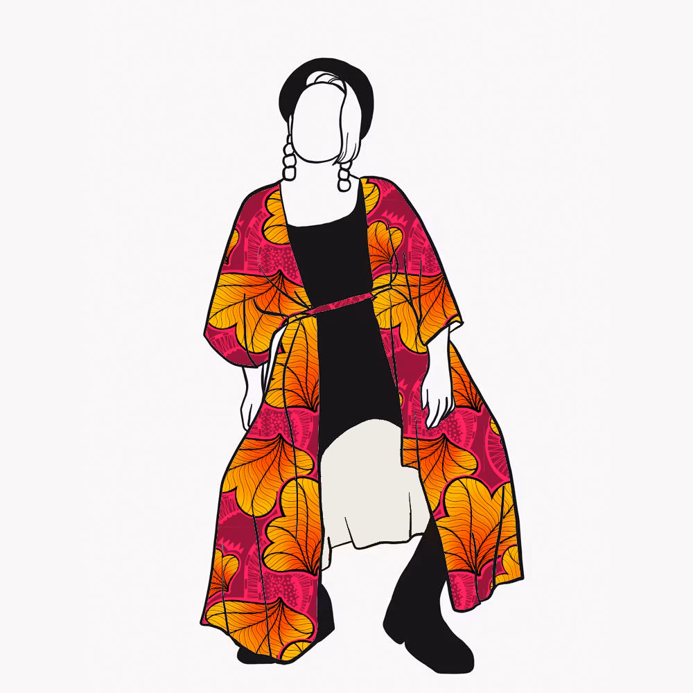 Funky leaf pink/orange Kaftan med knytband
