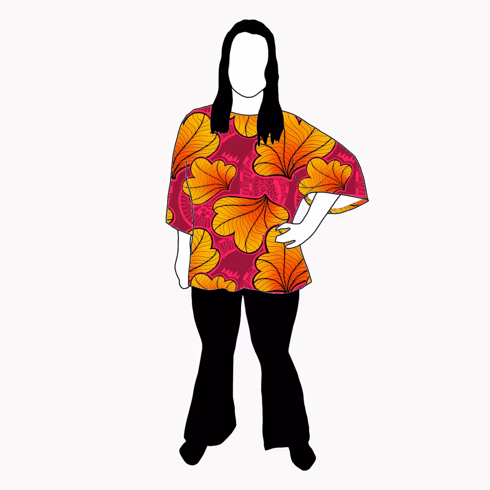 Funky leaf pink/orange Kimono Tee Viskos