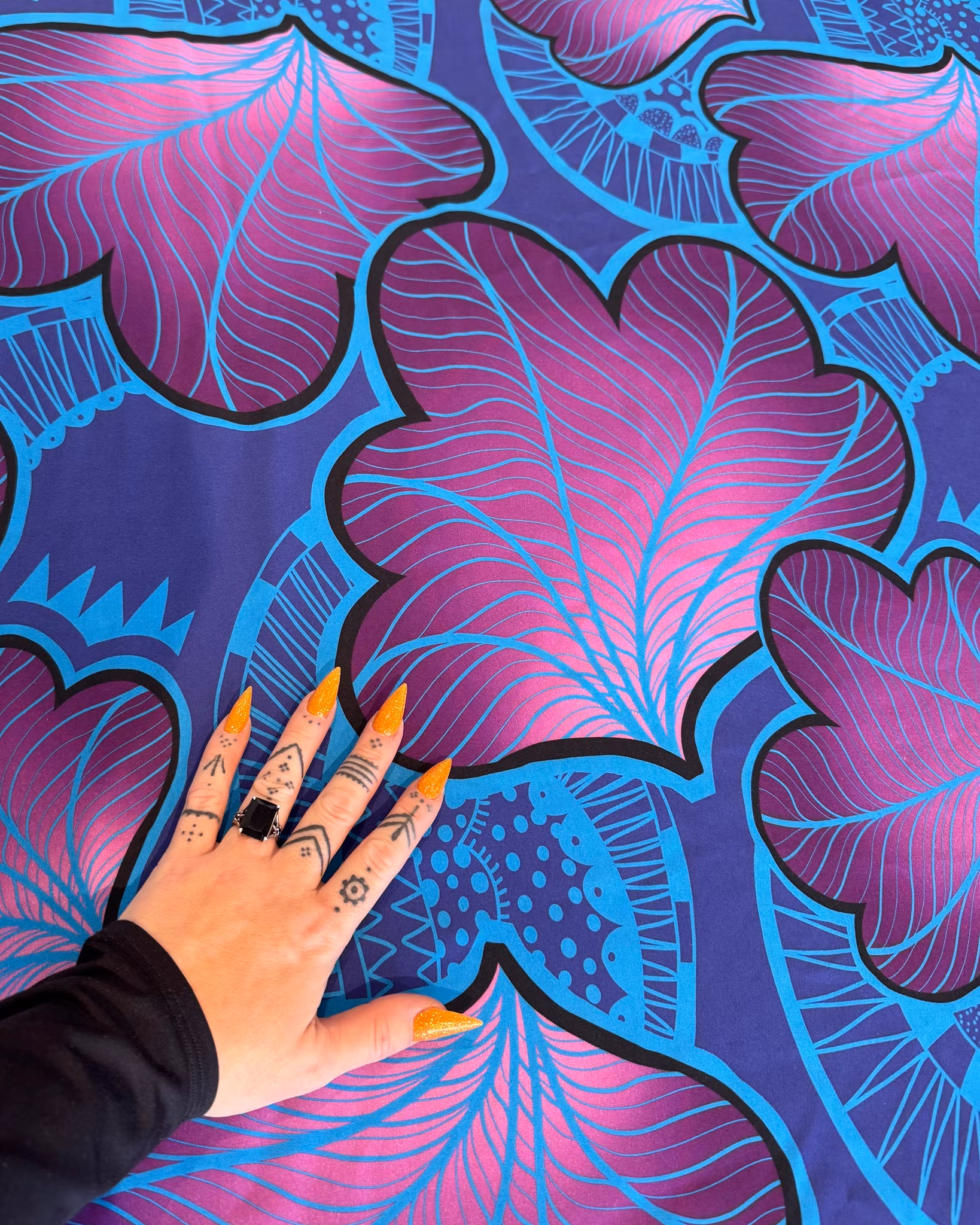 Funky leaf blue/purple Kaftan med slitsar
