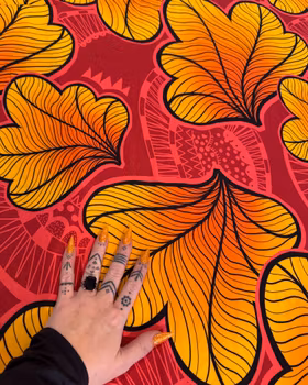 Funky leaf pink/orange Kimono Dress Viskos