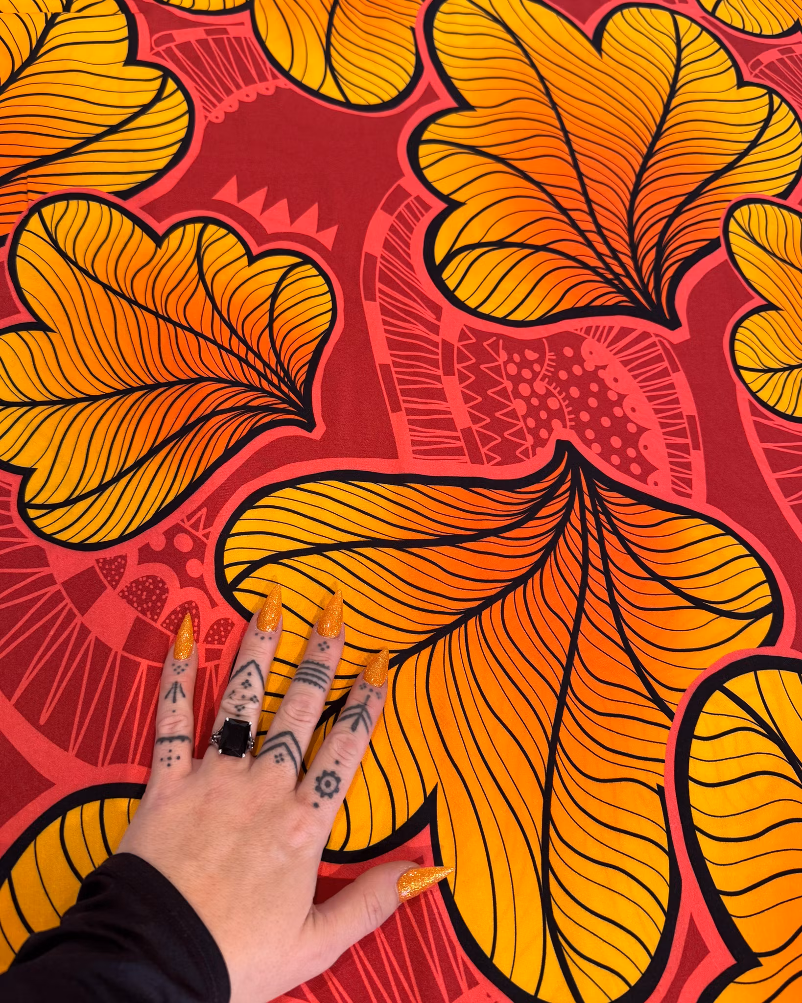 Funky leaf pink/orange Kimono Tee Viskos