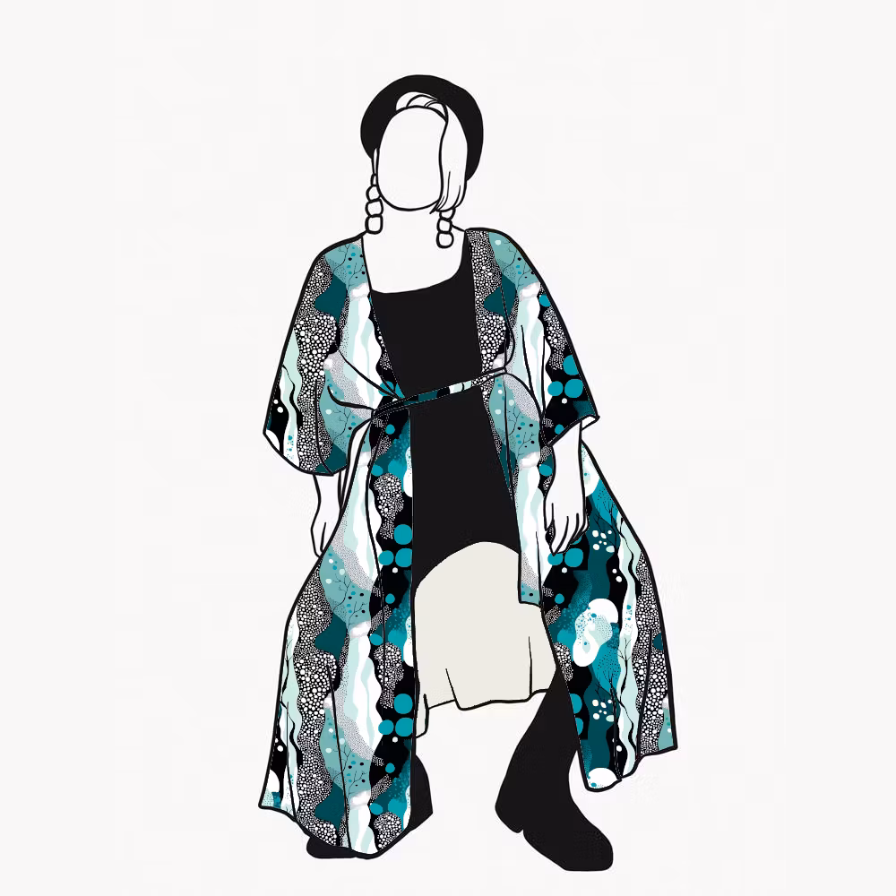 Fluid Teal Kaftan med knytband