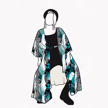 Fluid Teal Kaftan med knytband