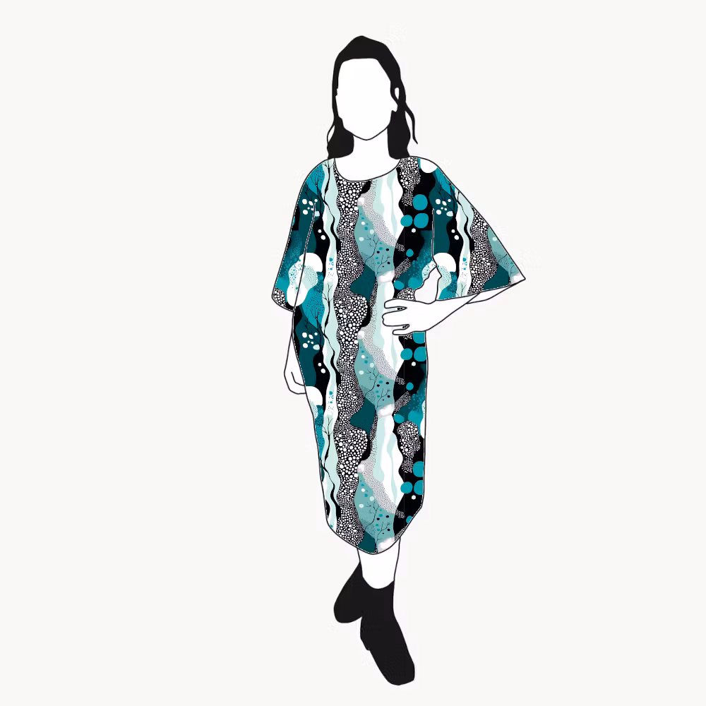 Fluid Teal Kimono Dress Viskos