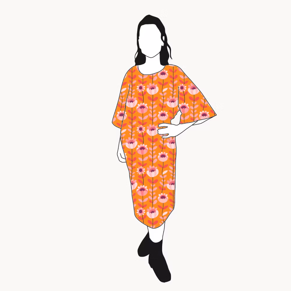 Retro Orange Kimono Dress
