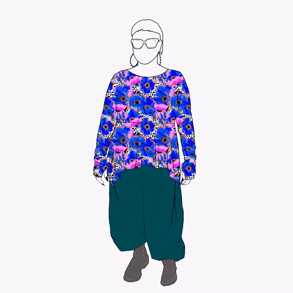 Blue Leopard Floral Peplum Top