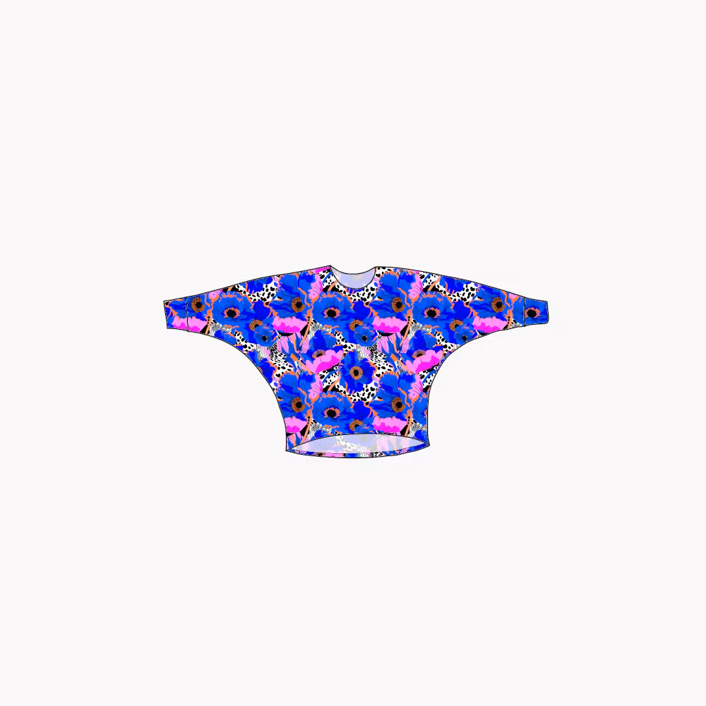 Blue Leopard Floral Batmantröja