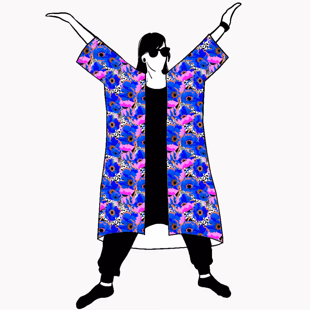 Blue Leopard Floral Jersey kimono