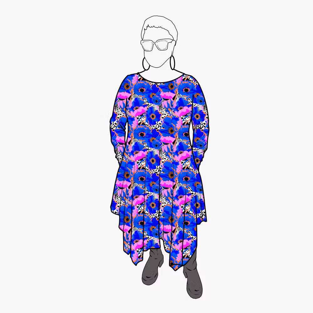 Cozy dress Blue Leopard Floral - Designa din egen klänning