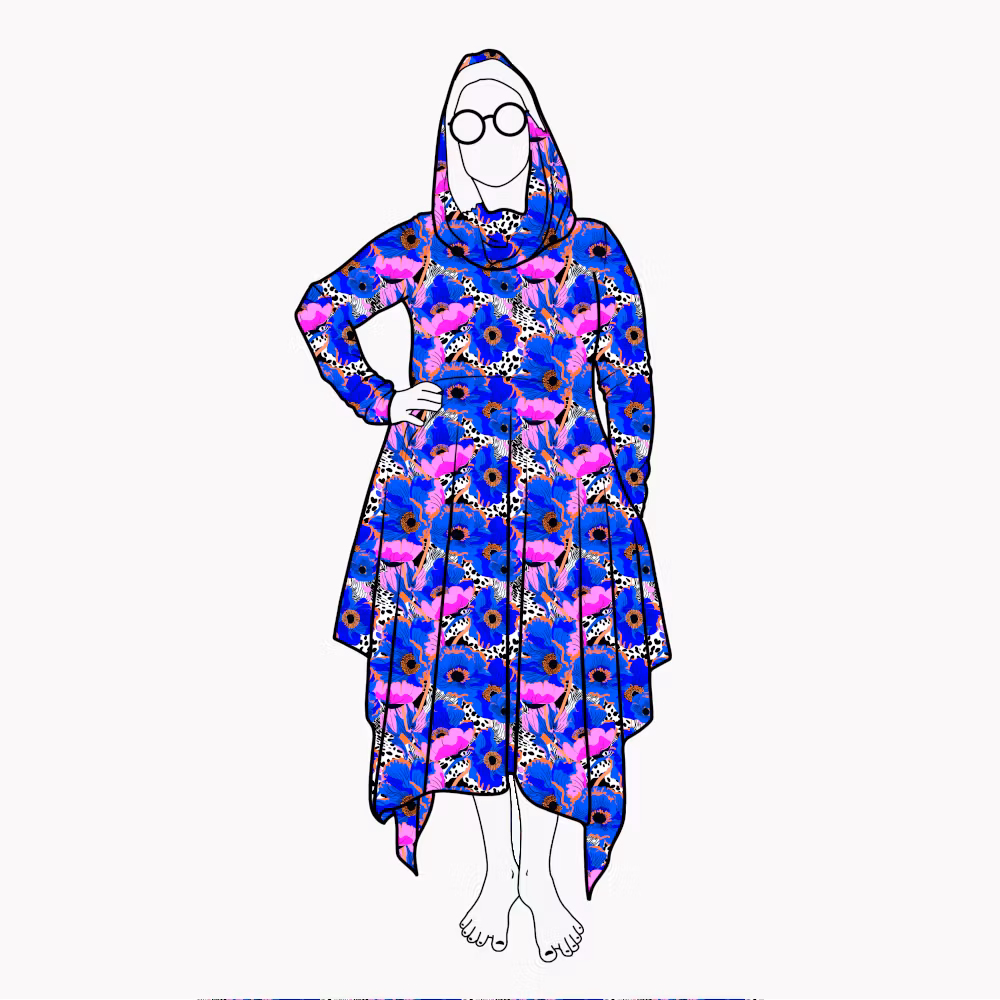 Cozy dress Blue Leopard Floral - Designa din egen klänning