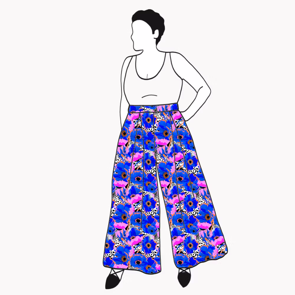 Blue Leopard Floral Culottes (långa & 3/4 långa)