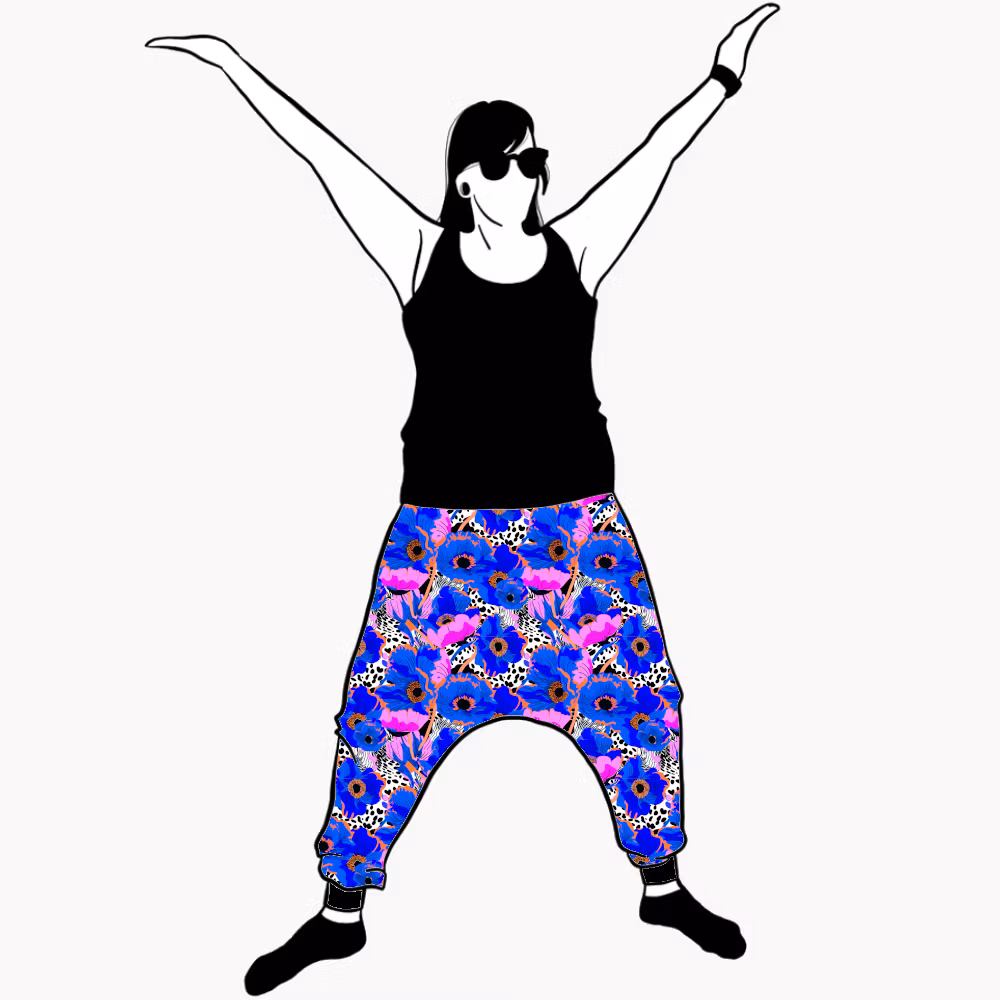Blue Leopard Floral Haremsbyxor