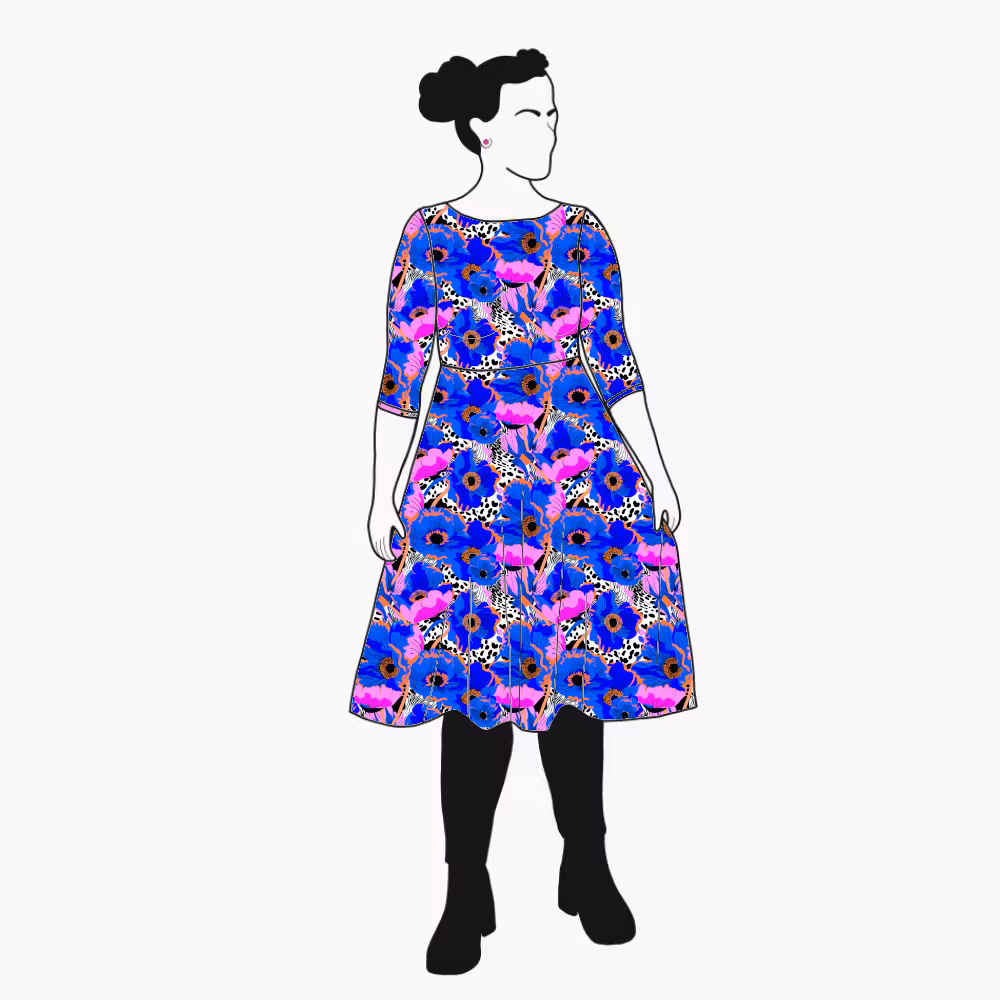 Blue Leopard Floral Snurrklänning
